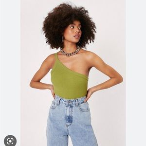 One Shoulder Sleeveless High Leg Bodysuit